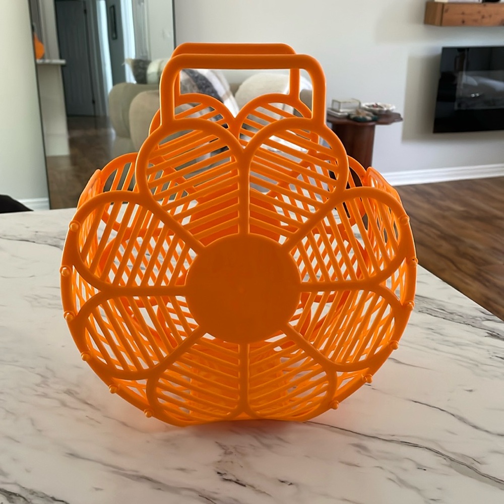 Vintage Orange Flower Design Basket/ Bag